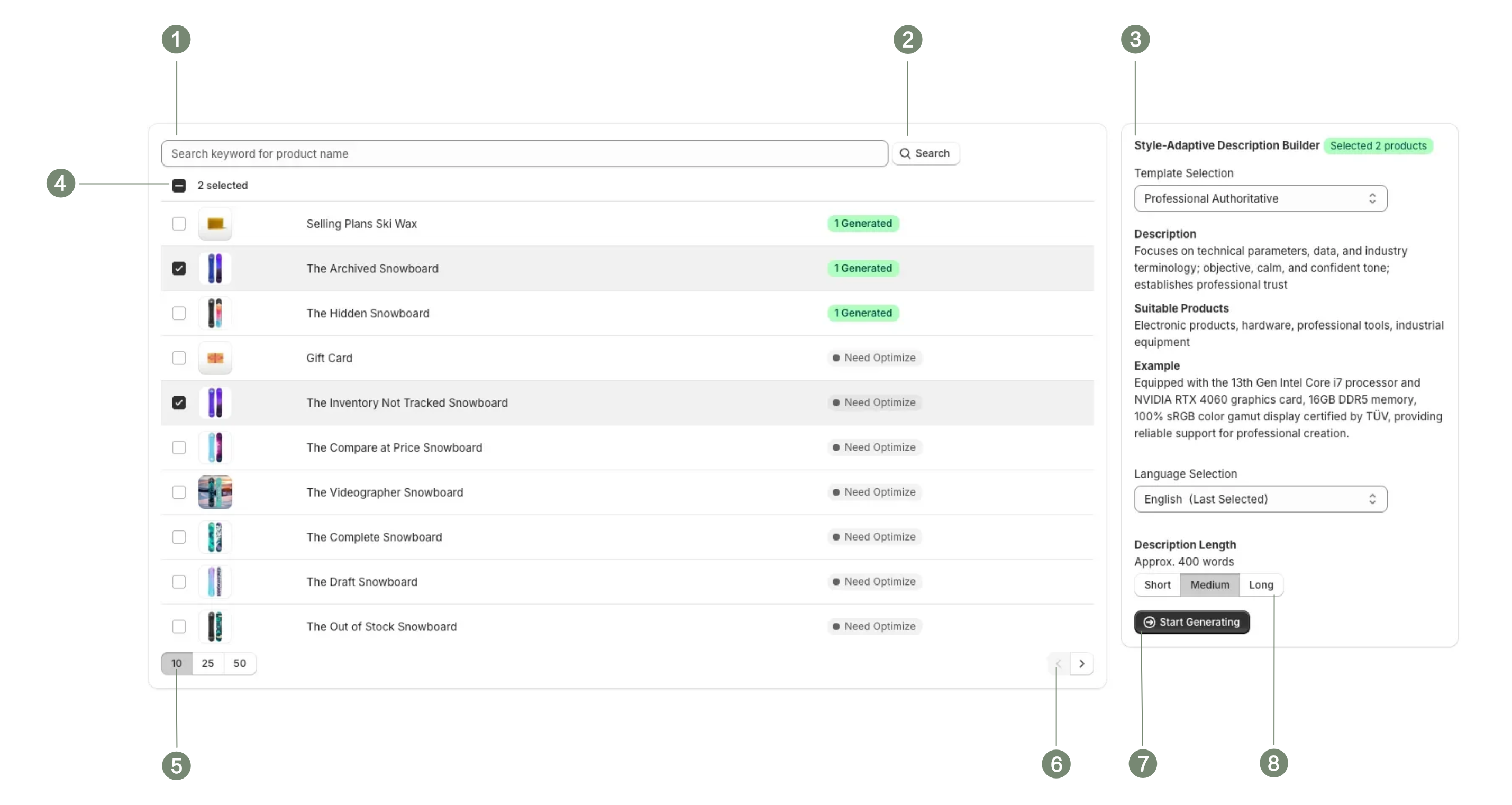 Descify Product List Selection