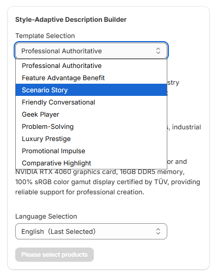 Descify Template Selection